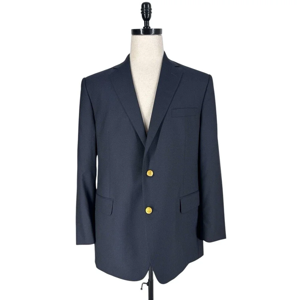 Brooks Brothers 1818 Madison Loro Piana Blazer Men's Navy Gold Logo Buttons 43R